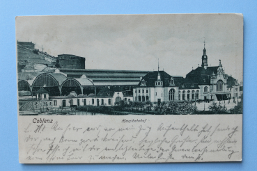 Postcard PC Koblenz Coblenz 1905 railway station Town architecture Rheinland Pfalz